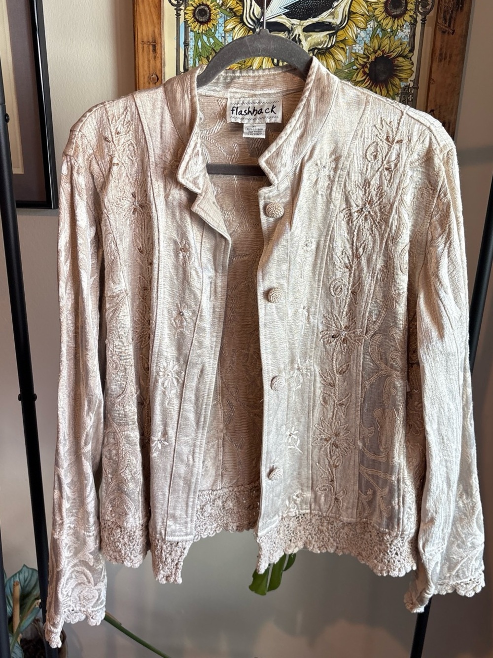 Women's vintage Embroidered Cream Jacket